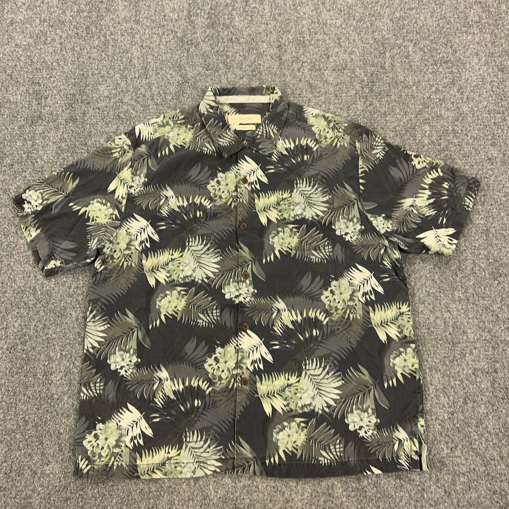 Tommy Bahama Shirt Mens XL Gray Floral Silk Short Sleeve Button Front‎ Hawaiian